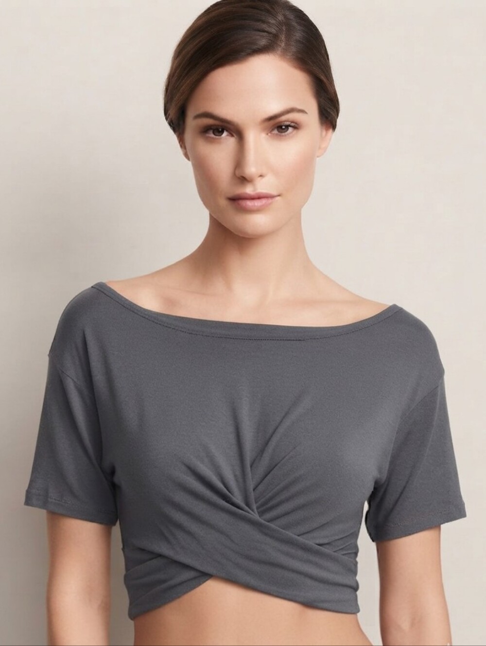 Victoria's Secret Women’s Gray Twist-Front Crop Top Short Sleeves Medium - Picture 1 of 16